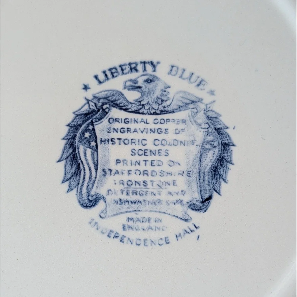 4 Liberty Blue Independence Hall Dinner Plates Staffordshire Ironstone 10
